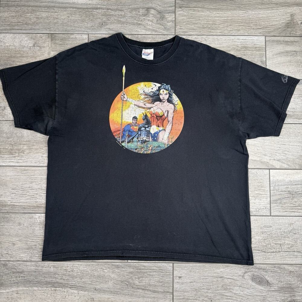 Vintage Wonder Women Batman & Superman DC Comics T Shirt Y2K Black Size 2XL